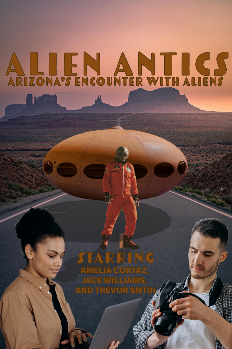 A poster with an alien that says Alien Antics