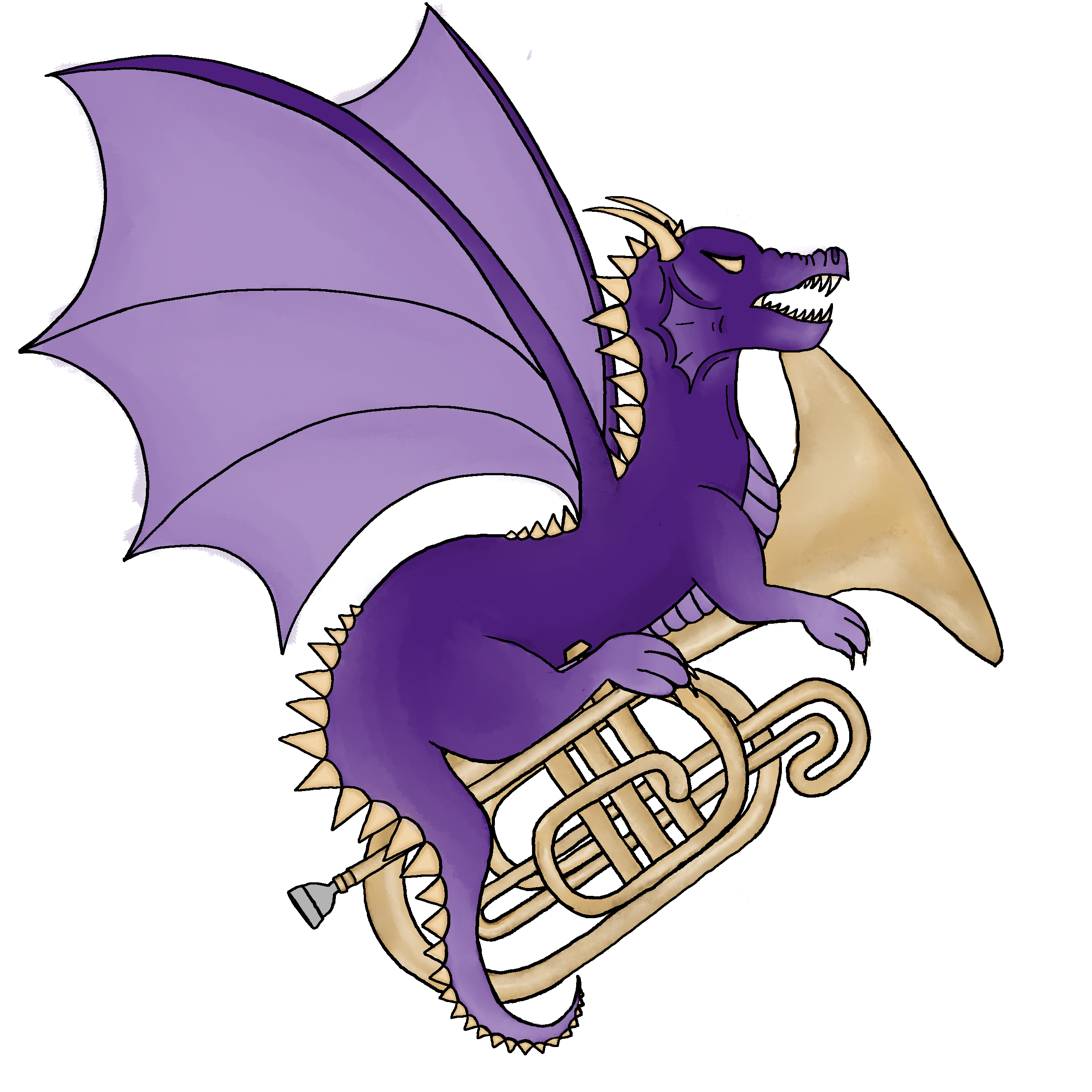 a purple dragon on top of a mellophone